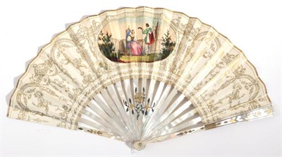 Lot 2066 - A Gothic Revival Fan, the leaf mounted on white mother-of-pearl, the monture possibly older...