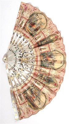 Lot 2066 - A Gothic Revival Fan, the leaf mounted on white mother-of-pearl, the monture possibly older...