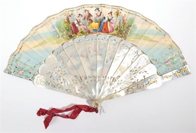Lot 2068 - An Attractive and Highly Gilded Mid-19th Century Mother-of-Pearl Fan, the deep gorge in the Spanish