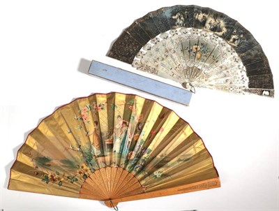 Lot 2071 - A Large Mid-19th Century Mother-of-Pearl Fan, with substantial sticks, the monture silvered, carved