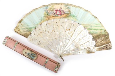 Lot 2072 - A Circa 1860's Mother-of-Pearl Fan, the monture carved and pierced, silvered and gilded, the...