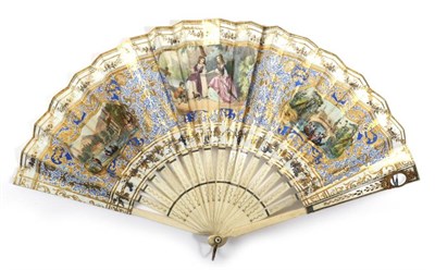 Lot 2072 - A Circa 1860's Mother-of-Pearl Fan, the monture carved and pierced, silvered and gilded, the...