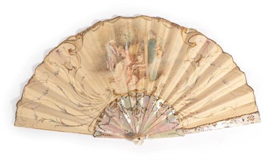 Lot 2073 - A Fine Quality Art Nouveau Mother-of-Pearl Fan, the green/pink monture carved and lightly...