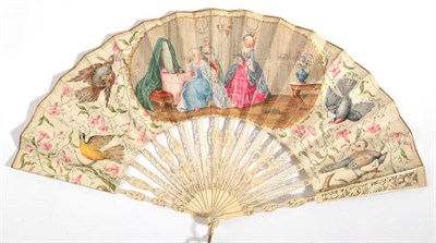 Lot 2076 - A 19th Century Ivory Fan, with carved and pierced 18th century monture, the sticks delicate and...