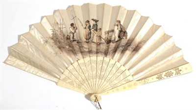 Lot 2080 - Lauronce: A Circa 1875/80 Silk Fan, printed in shades of brown and cream, depicting a solemn...