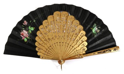 Lot 2083 - Circa 1900, An Unusual Wooden Fan, the gorge painted a striking gold and in fontange form, the...