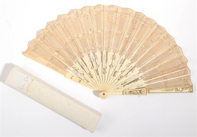 Lot 2089 - A Circa 1900's Ivory Fan, the monture carved, pierced and painted in gold, with the addition of...