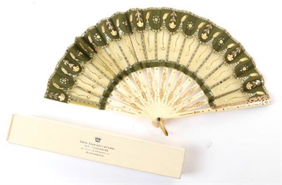 Lot 2091 - A Small Early 20th Century Spangled Fan, the monture of carved and gilded celluloid. The leaf,...
