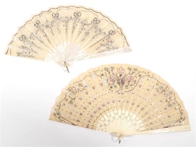 Lot 2093 - A Circa 1900's White Mother-of-Pearl Fan, the monture plain, the double cream gauze leaf...