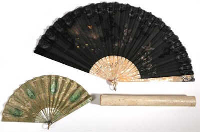 Lot 2095 - An Early 20th Century Mid Green/Pink Mother-of-Pearl Fan, the shell with attractive shading,...