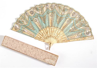 Lot 2097 - A Dainty Early 20th Bone Fan, the monture shaped, painted in dull gold, and clouté. The double...