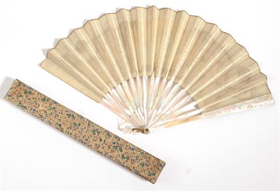 Lot 2098 - A Circa 1900 Pale Pink Mother-of-Pearl Fan, the monture lightly gilded with floral detail. The...