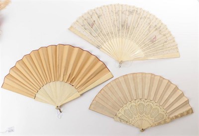 Lot 2110 - A Late 19th Century Early 20th Century Bone Fan, the monture carved, pierced and clouté, the...