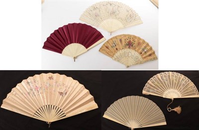 Lot 2110 - A Late 19th Century Early 20th Century Bone Fan, the monture carved, pierced and clouté, the...