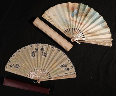Lot 2114 - A Late 19th Century Early 20th Century Light and Airy Cream Gauze Fan, the cream leaf edged and...