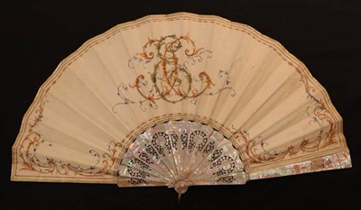 Lot 2116 - Winter Skaters: A Large Late 19th Century Pierced Pink Mother-of-Pearl Fan, the double velum...