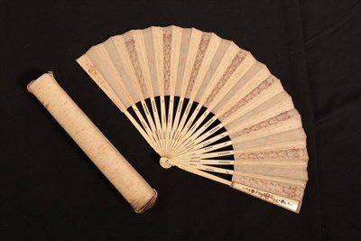 Lot 2117 - Oiseaux Exotiques: An Early 20th Century Bone Fan, retailed by Duvelleroy, and signed on the verso.