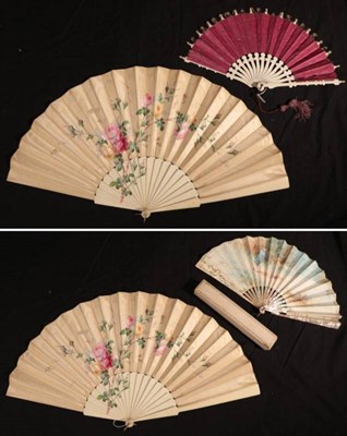Lot 2119 - An Early 20th Century Bone Fan, lightly pierced in a regular design, and mounted with a double...