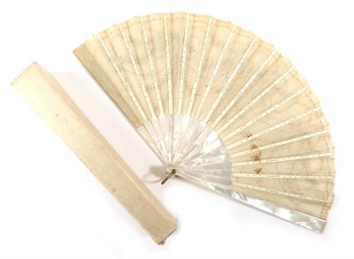 Lot 2121 - An Elegant Early 20th Century Cream Gauze Fan, the monture of white mother-of-pearl, the leaf...