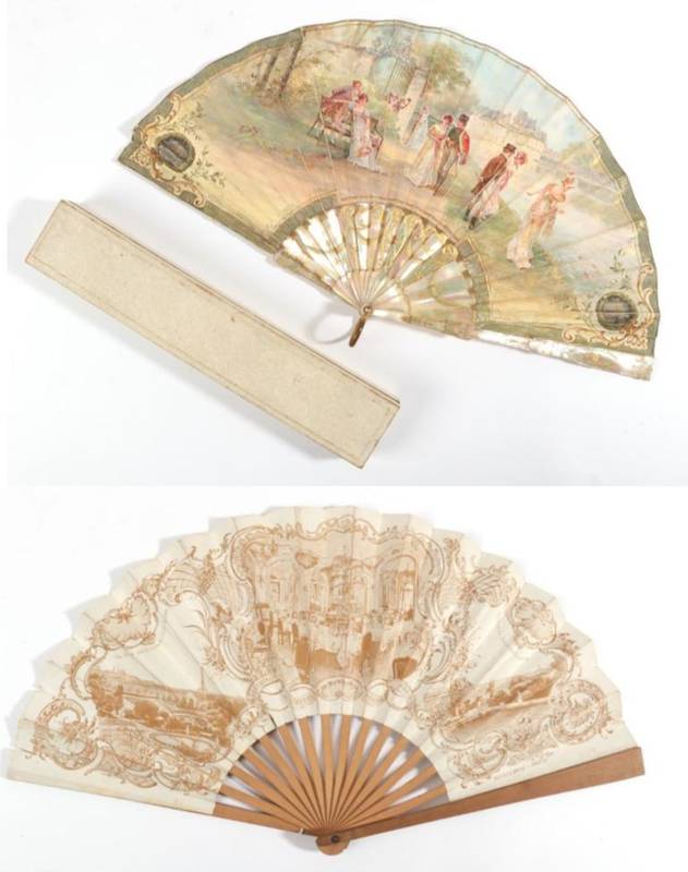 Lot 2122 - A Stroll in the Park: An Early 20th Century Pale Pink Mother-of-Pearl Fan, lightly silvered and...