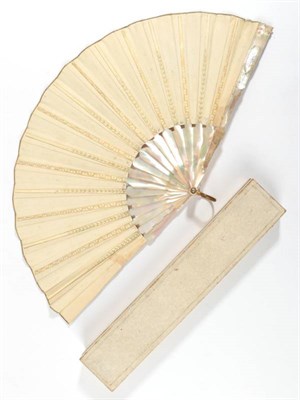 Lot 2122 - A Stroll in the Park: An Early 20th Century Pale Pink Mother-of-Pearl Fan, lightly silvered and...