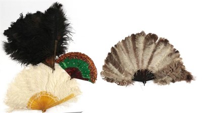 Lot 2136 - A Small 19th Century Feather Fan, the monture of faux tortoiseshell, the body of the feathers...