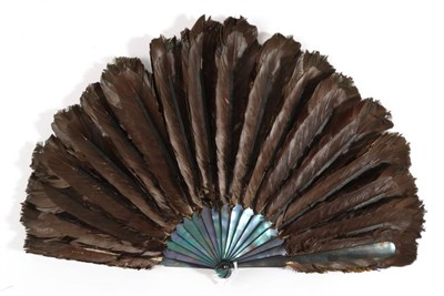 Lot 2139 - A Fine 19th Century Feather Fan, the mother of pearl monture almost iridescent in shades of...