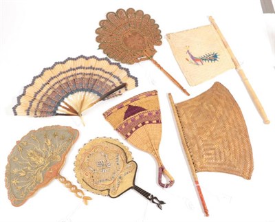 Lot 2149 - Fans Across The World: A Quantity of 19th Century Fans, to include two fixed ''flag'' fans ,...