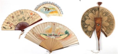 Lot 2151 - A Calendar Fan For 1913, Japanese, showing a samurai warrior, a karate session, a junk on the...