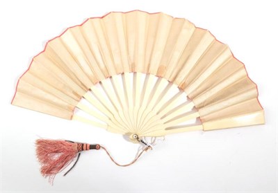 Lot 2161 - A Circa 1880's Bone Fan with Telescopic Action, the leaf of salmon pink satin applied with four...