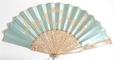 Lot 2163 - A Circa 1880's Pink Mother-of-Pearl Fan, both guards applied with plaques in white...
