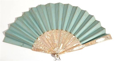 Lot 2163 - A Circa 1880's Pink Mother-of-Pearl Fan, both guards applied with plaques in white...