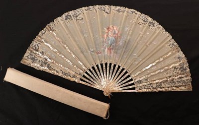 Lot 2169 - A Circa 1880's French Pink Mother-of Pearl Fan, the monture in the demi-Sultane form with four...
