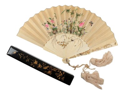 Lot 2178 - An 1870's to 1880's Japanese Ivory Fan, the monture embellished with gold lacquer, featuring birds