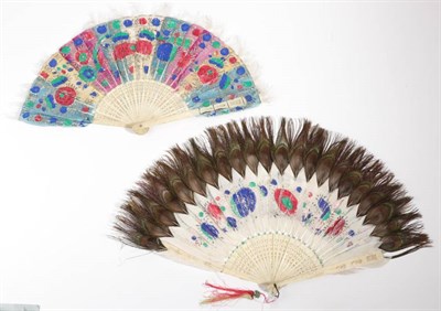 Lot 2183 - A Late 19th Century Chinese Fan, with white feathers mounted on bone, Qing Dynasty, the recto...