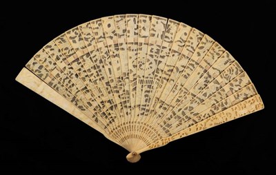 Lot 2189 - A Circa 1830-40's Chinese Carved Ivory Brise Fan, the twenty-one inner sticks and two guards...