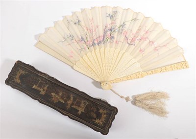 Lot 2190 - A Good Chinese Carved Ivory Fan, Qing Dynasty, the deeply carved monture mounted à l'Anglaise with