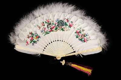 Lot 2193 - A Good Chinese Carved Ivory Fan, Qing Dynasty, the guards deeply carved, mounted with painted white