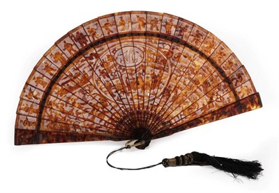 Lot 2196 - A Circa 1840's Chinese Carved Tortoiseshell Brisé Fan, Qing Dynasty, having a large central...