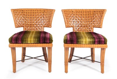 Lot 575 - A Pair of Nobilis Leather Upholstered Side Chairs, with lattice design back supports and...