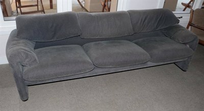 Lot 577 - Cassina Three Seater Sofa, Modern, upholstered in grey checked fabric, with folding back rests,...