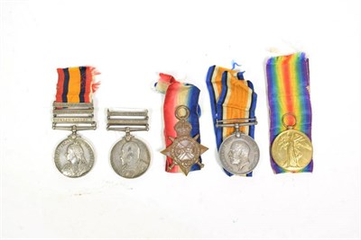 Lot 3 - A Boer War/First World War Group of Five Medals, comprising Queen's South Africa Medal with...