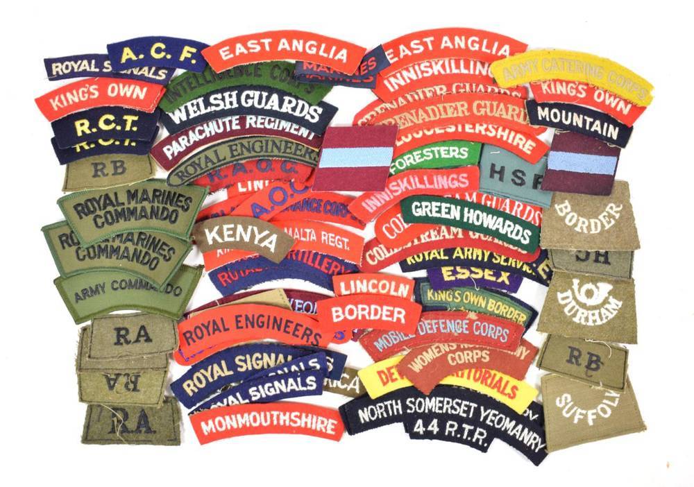 Lot 18 - A Collection of Seventy Embroidered Cloth Shoulder Titles, including slip-on battledress examples