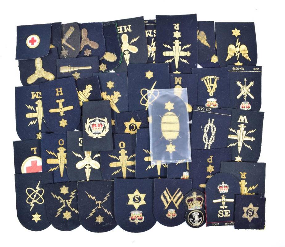 Lot 19 - A Collection of Forty Three Royal Navy Ratings Badges, embroidered in gold bullion thread on...