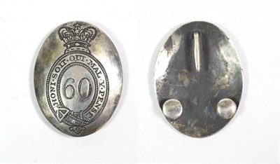 Lot 55 - A Silver Coloured Metal Crossbelt Plate to an Officer of the 60th Rifles, of oval form, deeply...