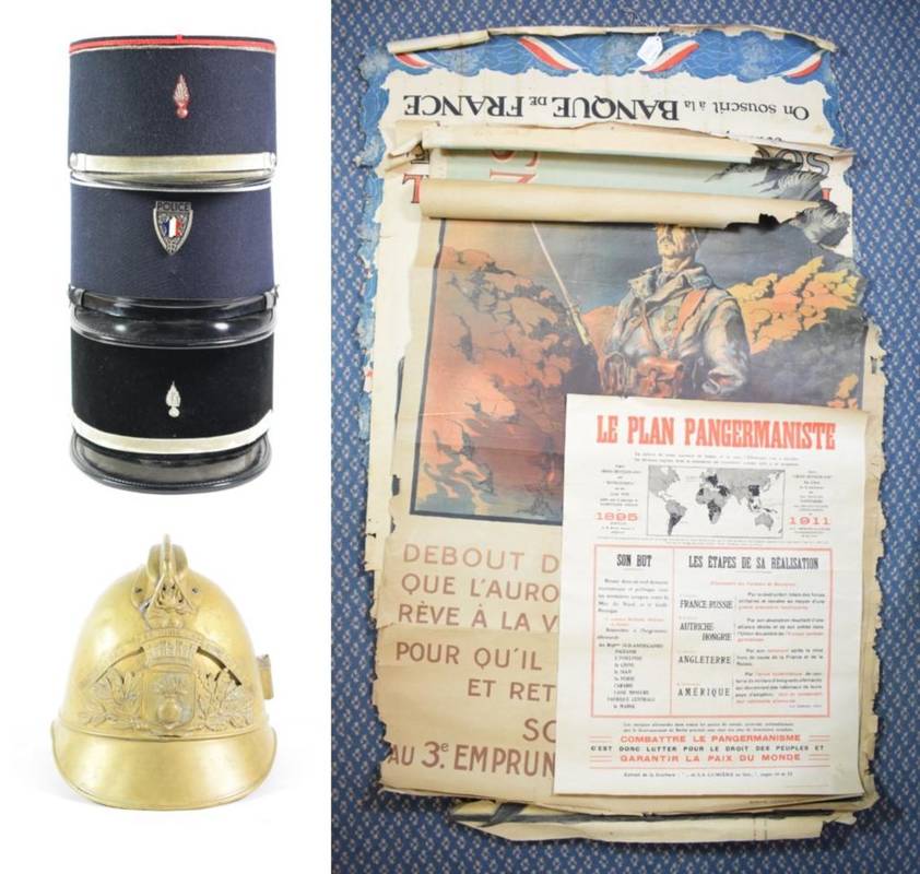 Lot 78 - A French Brass Adrian Fire Helmet, with raised comb, the brass helmet plate embossed SAPEURS...