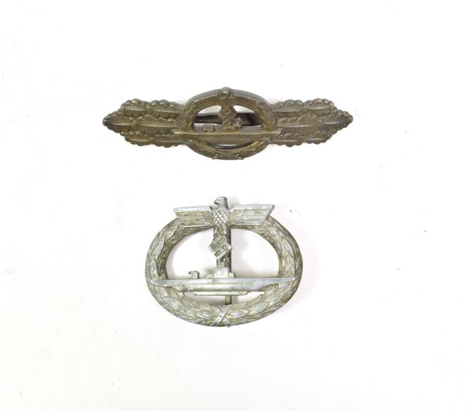 Lot 96 - A German Third Reich U-Boat War Badge, variation of the first type, in pot metal, bears traces...