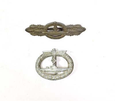 Lot 96 - A German Third Reich U-Boat War Badge, variation of the first type, in pot metal, bears traces...
