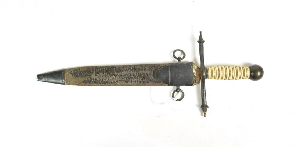 Lot 112 - A 19th Century Naval Dirk, with turned horizontal brass crossguard, turned bone grip and brass ball