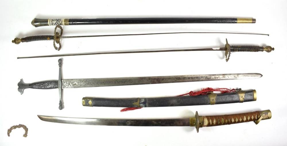 Lot 122 - A Pair of Fencing Foils, each with square section blade stamped SOLINGEN, the gilt metal hilt...